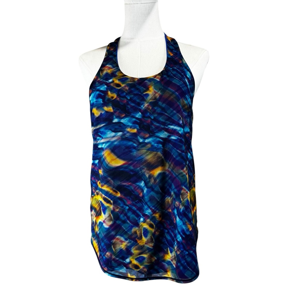 CALIA by Carrie Underwood Small Blue Multi Abstract Mesh Racerback Tank Top